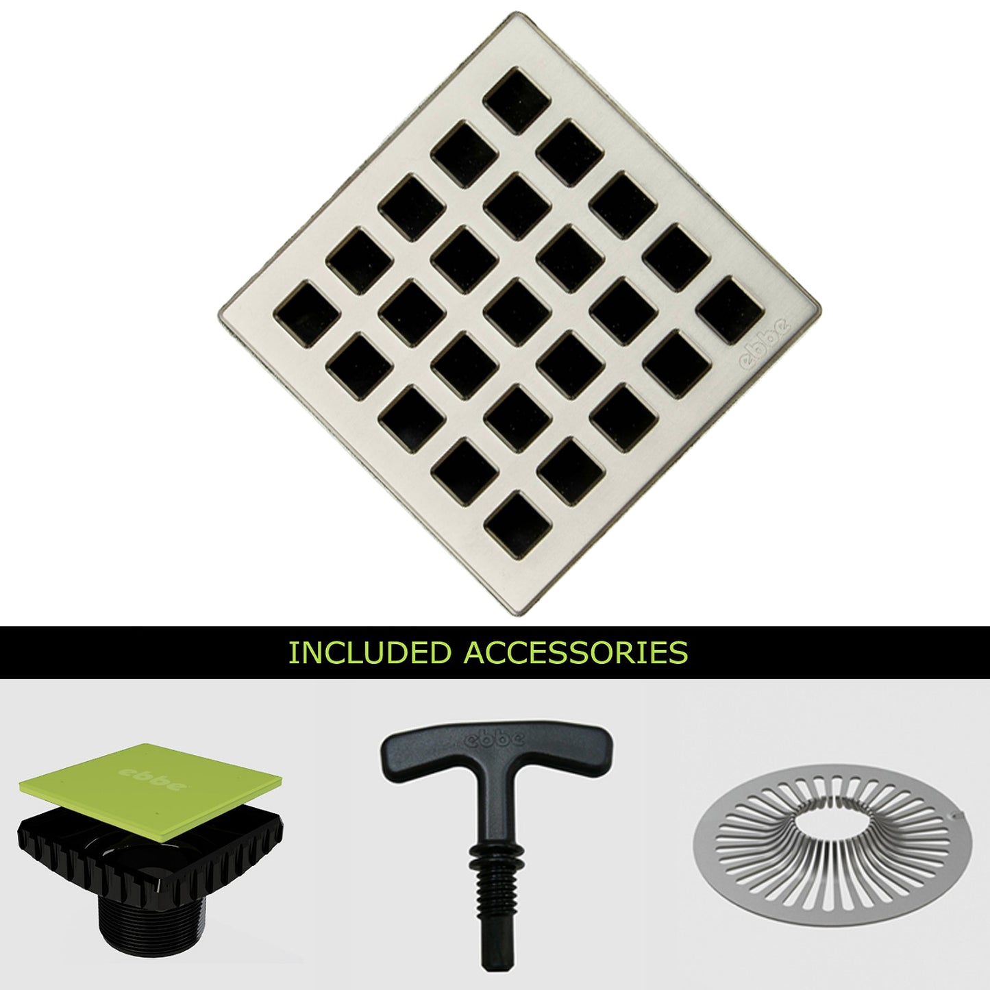 Ebbe E4803-E4400 Unique Grate & Drain Riser w/ T-Puller & Hair Trap - Parent