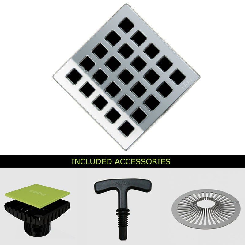 Ebbe E4803-E4400 Unique Grate & Drain Riser w/ T-Puller & Hair Trap