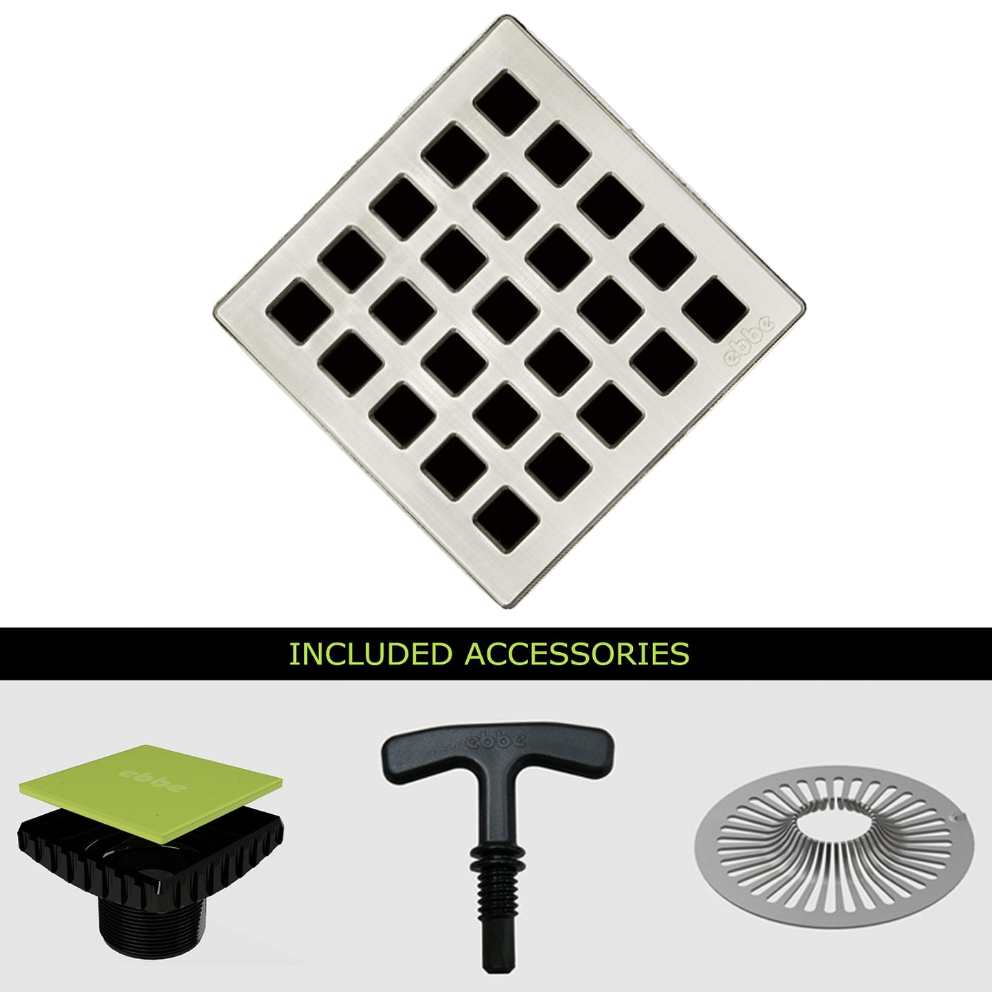 Ebbe E4803-E4400 Unique Grate & Drain Riser w/ T-Puller & Hair Trap