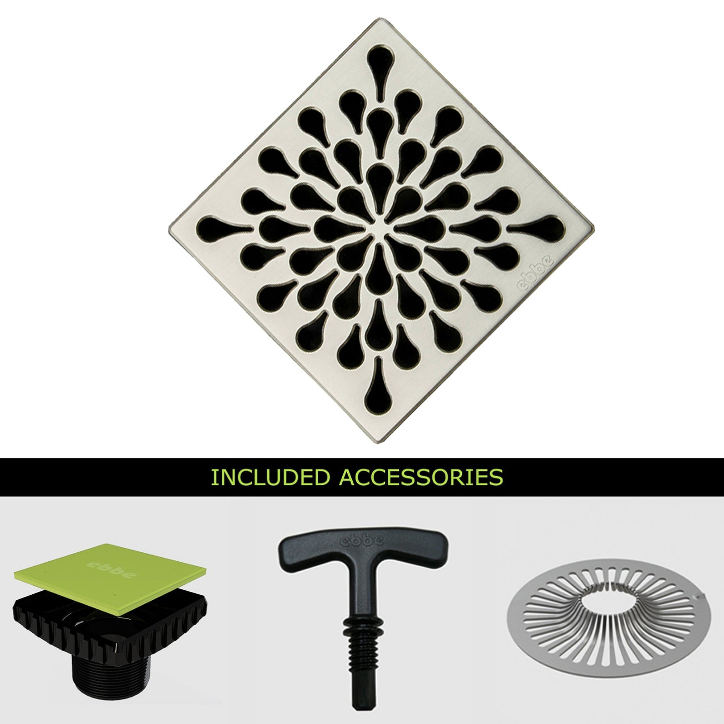 Ebbe E4805-E4400 Unique Grate & Drain Riser w/ T-Puller & Hair Trap - Parent