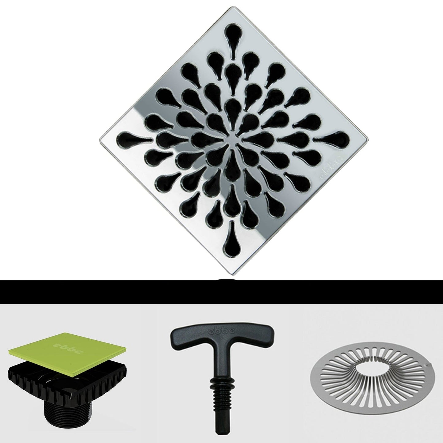 Ebbe E4805-E4400 Unique Grate & Drain Riser w/ T-Puller & Hair Trap