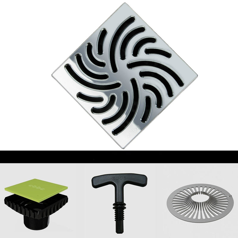 Ebbe E4806-E4400 Unique Grate & Drain Riser w/ T-Puller & Hair Trap