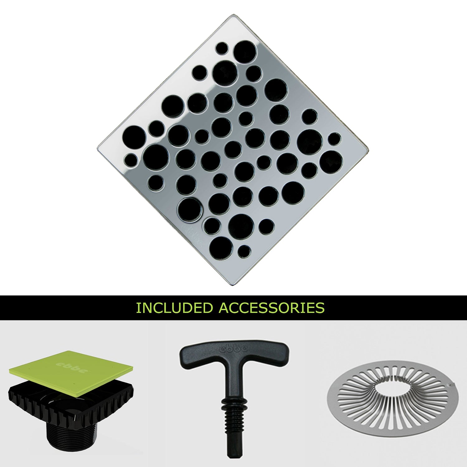 Ebbe E4812-E4400 Unique Grate & Drain Riser w/ T-Puller & Hair Trap ...
