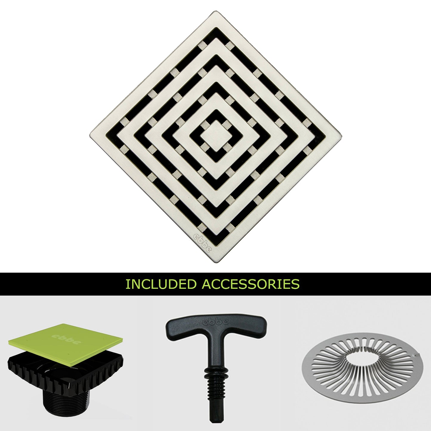 Ebbe E4815-E4400 Unique Grate & Drain Riser w/ T-Puller & Hair Trap