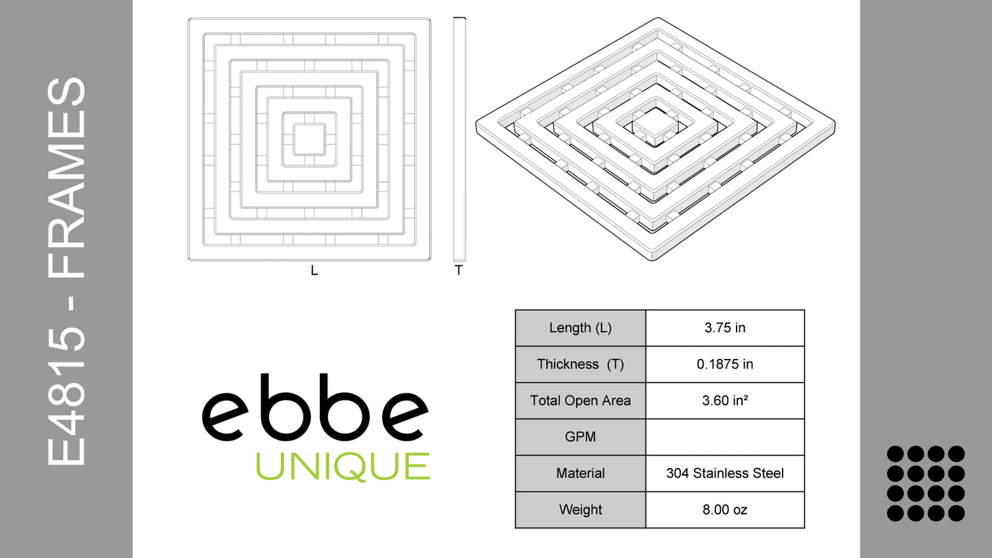 eBBe E4815 Frames 3.75" x 3.75" 304 Stainless Steel Drain - Parent