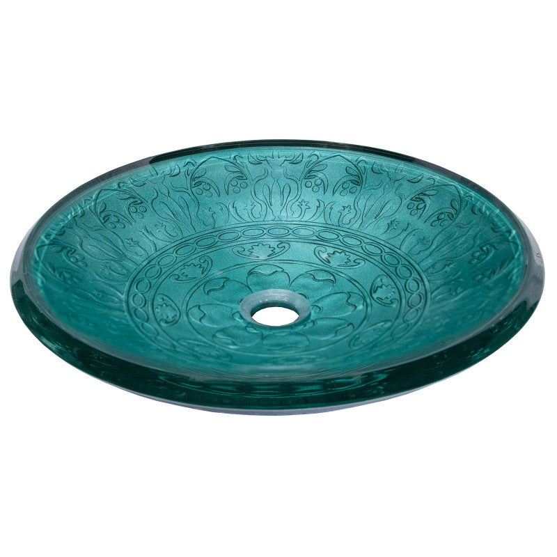 Eden Bath EB_GS03 Teal Glass Vessel Sink With Embossed Pattern