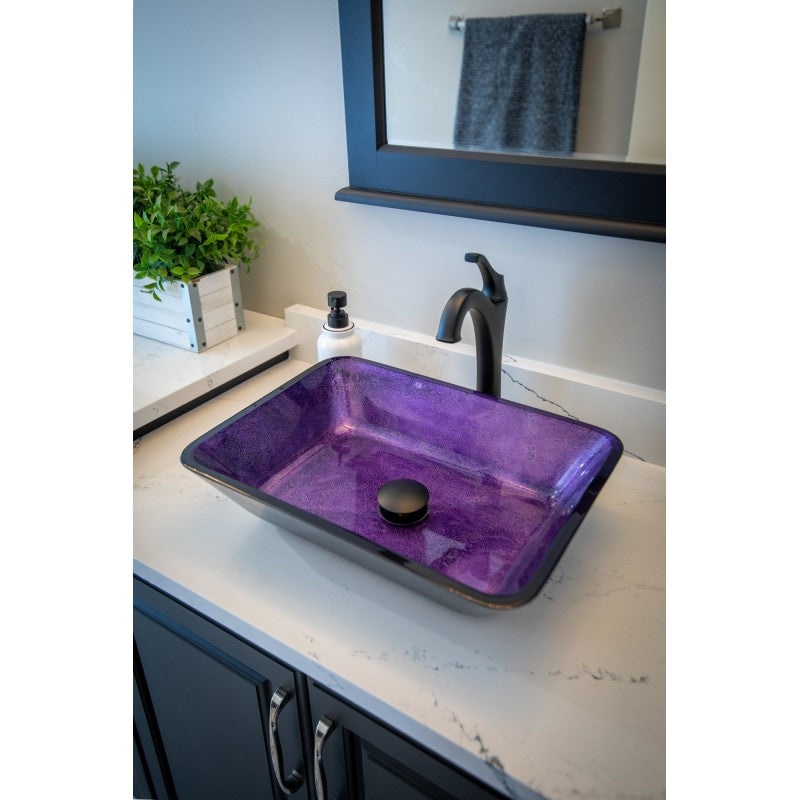 Eden Bath EB_GS81 Rectangular Purple Foil Glass Vessel Sink with Black Exterior