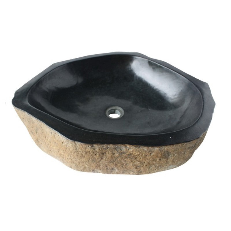 Eden Bath EB_S030PS-P Natural Basalt Pillar Stone Sink With Black Interior
