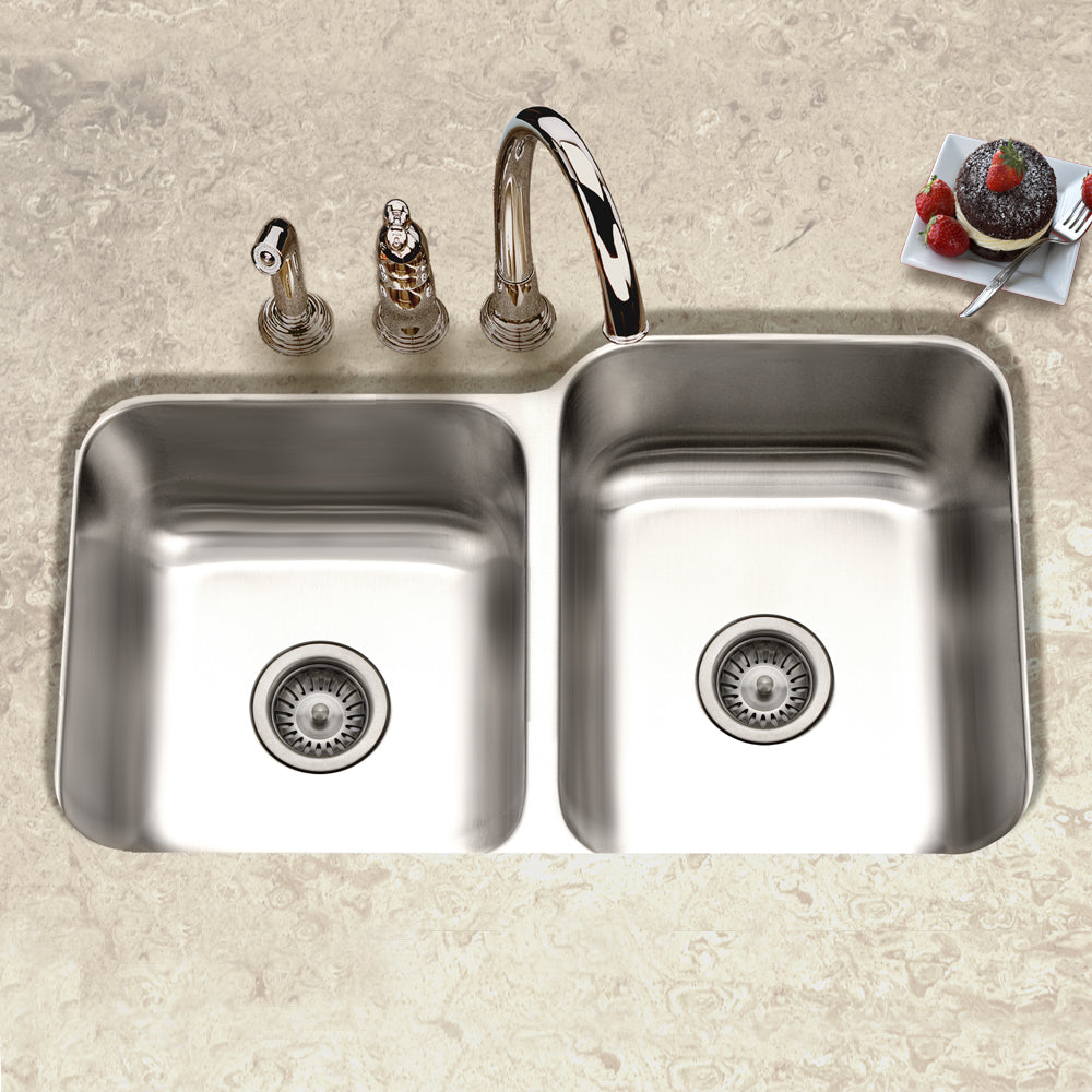 Houzer EC-3208SL-20 Elite 32 Inch Stainless Steel Undermount 60/40 Double Small Left Bowl Kitchen Sink