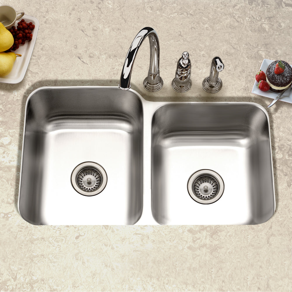 Houzer EC-3208SR-20 Elite 32 Inch Stainless Steel Undermount 60/40 Double Small Right Bowl Kitchen Sink