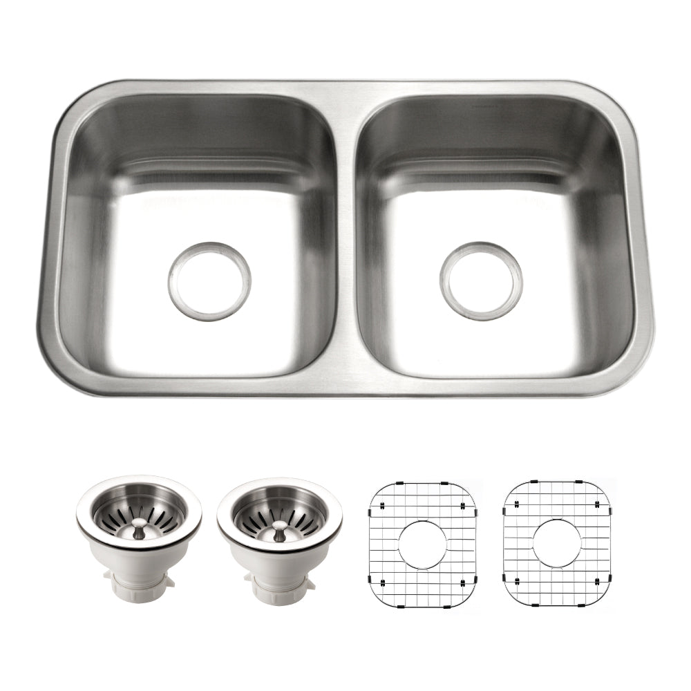 Houzer ED-3108-C Elite 31 Inch Stainless Steel Undermount 50/50 Double Bowl Kitchen Sink