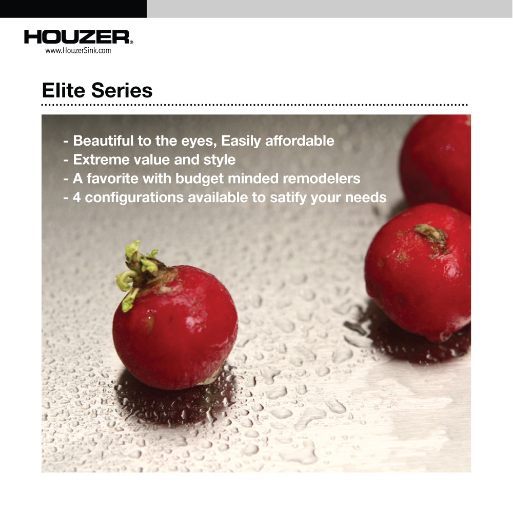 Houzer EHD-3118-20 Elite 31 Inch Stainless Steel Undermount 80/20 Small Left Double Bowl Kitchen Sink