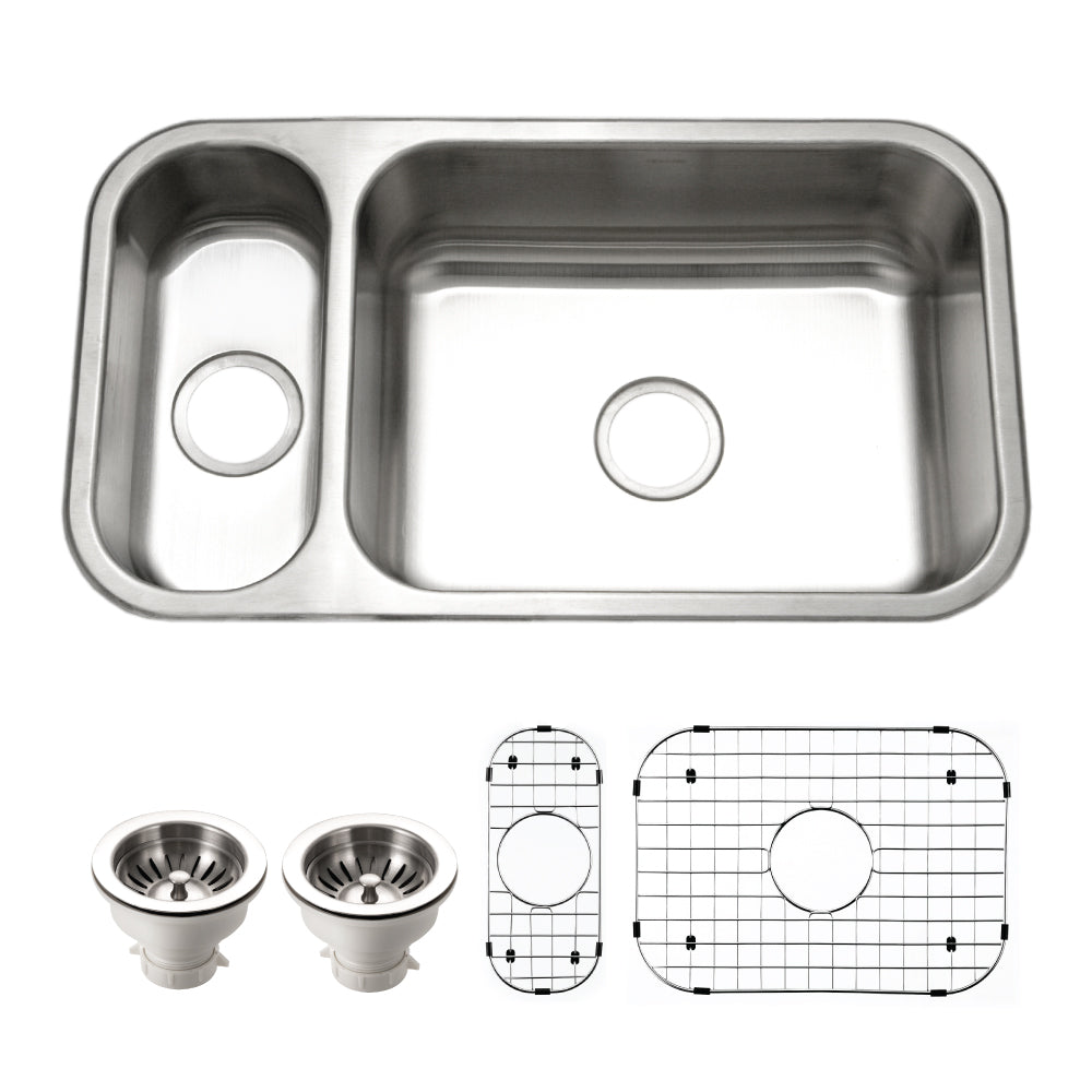 Houzer EHD-3118-C Elite 31 Inch Stainless Steel Undermount 80/20 Small Left Double Bowl Kitchen Sink