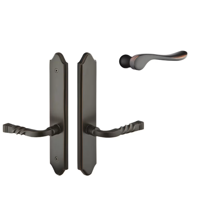 Emtek 1184LURH Multi Point C1 , Non-Keyed Fixed Handle OS , Operating Handle IS , Concord Style , 2" x 10-1/2" , Luzern Lever , RH - Parent