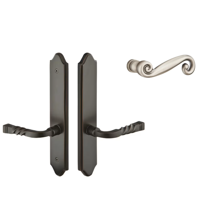 Emtek 1184RLLH Multi Point C1 , Non-Keyed Fixed Handle OS , Operating Handle IS , Concord Style , 2" x 10-1/2" , Rope Lever , LH - Parent