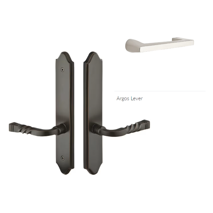 Emtek 1584AGLH Multi Point C5 , Non-Keyed Fixed Handle OS , Operating Handle IS , Concord Style , 2" x 10" , Argos Lever , LH - Parent