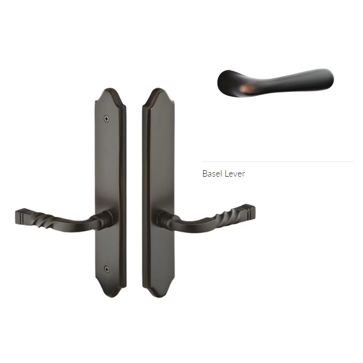 Emtek 1683BARH Multi Point C6 , Non-Keyed American T-turn IS , Concord Style , 2" x 10" , Basel Lever , RH - Parent