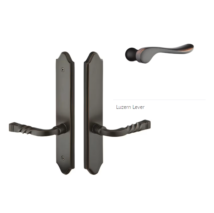 Emtek 1684LULH Multi Point C6 , Non-Keyed Fixed Handle OS , Operating Handle IS , Concord Style , 2" x 10" , Luzern Lever , LH - Parent