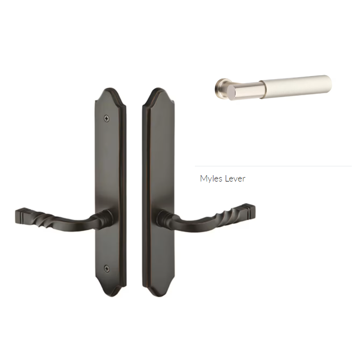Emtek 1384MYLRH Multi Point C3 , Non-Keyed Fixed Handle OS , Operating Handle IS , Concord Style , 2" x 10" , Myles Lever , RH - Parent