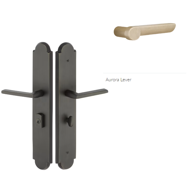 Emtek 1L1A25ARLH Large Multi Point , Dummy Pair , Hub Above Handle , Arched Style , 3" x 17.5" , Aurora Lever , LH - Parent