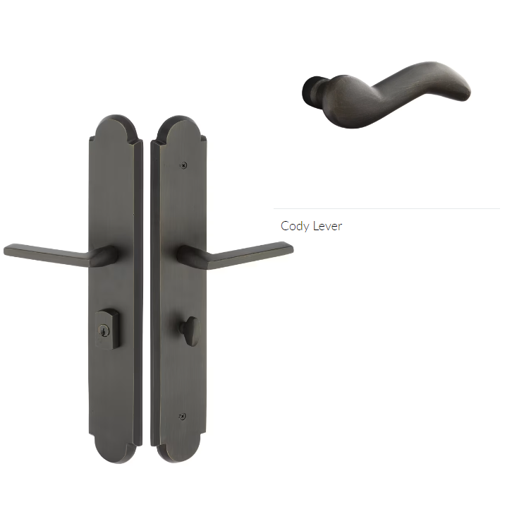 Emtek 1L1A15CDLH Large Multi Point , Dummy Pair , Hub Below Handle , Arched Style , 3" x 17.5" , Cody Lever , LH - Parent