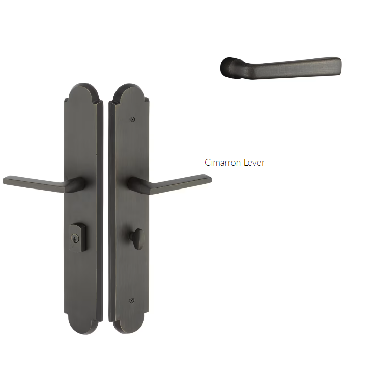 Emtek 1L1A11CRRH Large Multi Point , Keyed with American Cyl , Hub Below Handle , Arched Style , 3" x 17.5" , Cimarron Lever , RH - Parent