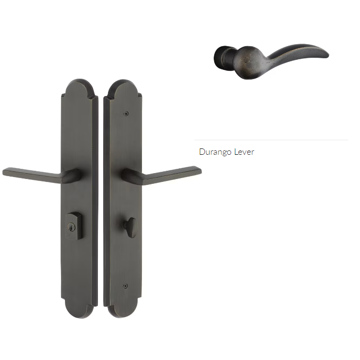 Emtek 1L1A55DLH Large Multi Point , Dummy Pair , Euro Profile , Hub Below Handle , Arched Style , 3" x 17.5" , Durango Lever , LH - Parent