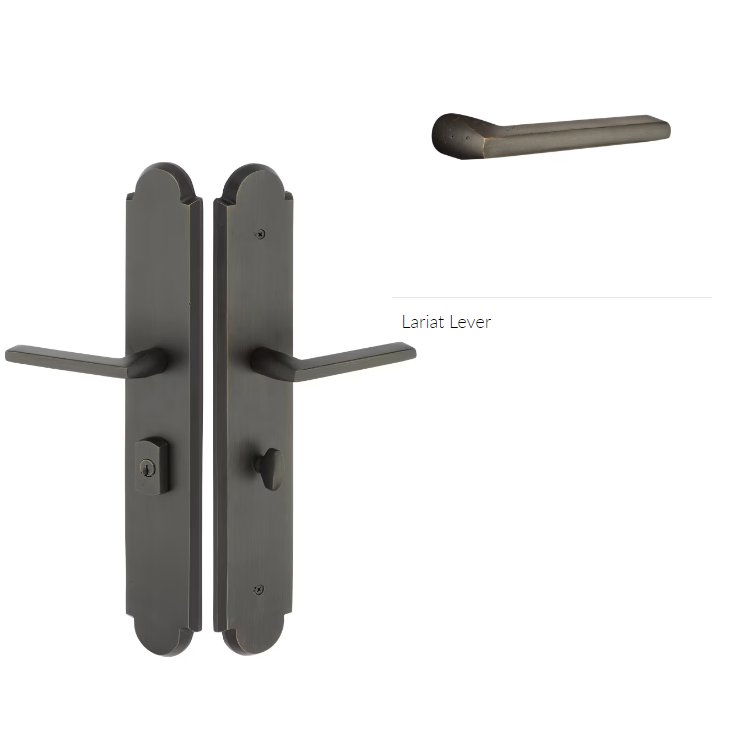 Emtek 1L1A55LRLH Large Multi Point , Dummy Pair , Euro Profile , Hub Below Handle , Arched Style , 3" x 17.5" , Lariat Lever , LH - Parent