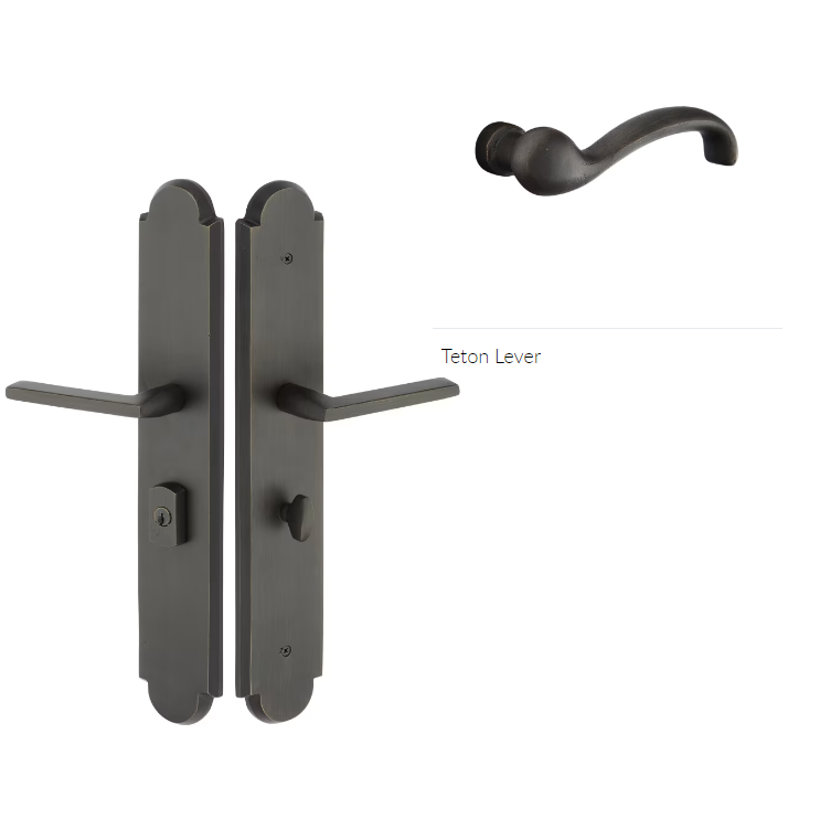 Emtek 1L1A25TTRH Large Multi Point , Dummy Pair , Hub Above Handle , Arched Style , 3" x 17.5" , Teton Lever , RH - Parent