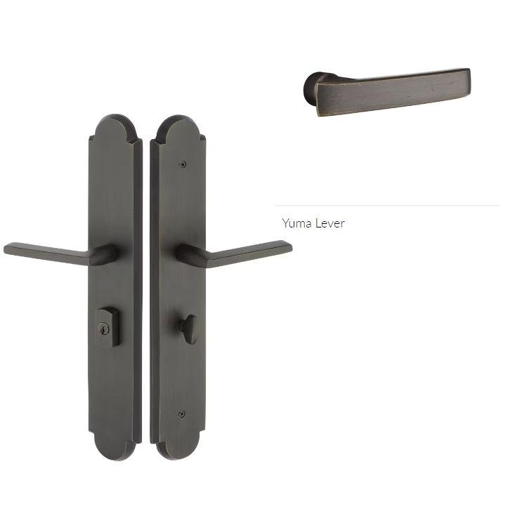 Emtek 1L1A21YMRH Large Multi Point , Keyed with American Cyl , Hub Above Handle , Arched Style , 3" x 17.5" , Yuma Lever , RH - Parent