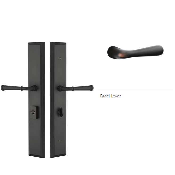 Emtek 1L1M21BARH Large Multi Point , Keyed with American Cyl , Hub Above Handle , Melrose Style , 2.9" x 17.5" , Basel Lever , RH - Parent