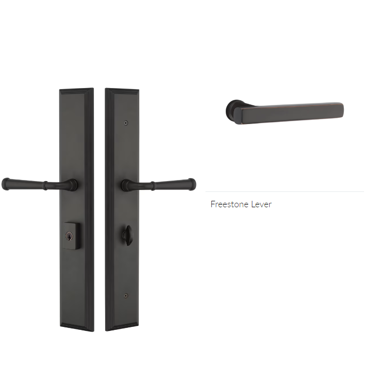 Emtek 1L1M55FRLRH Large Multi Point , Dummy Pair , Euro Profile , Hub Below Handle , Melrose Style , 2.9" x 17.5" , Freestone Lever , RH - Parent
