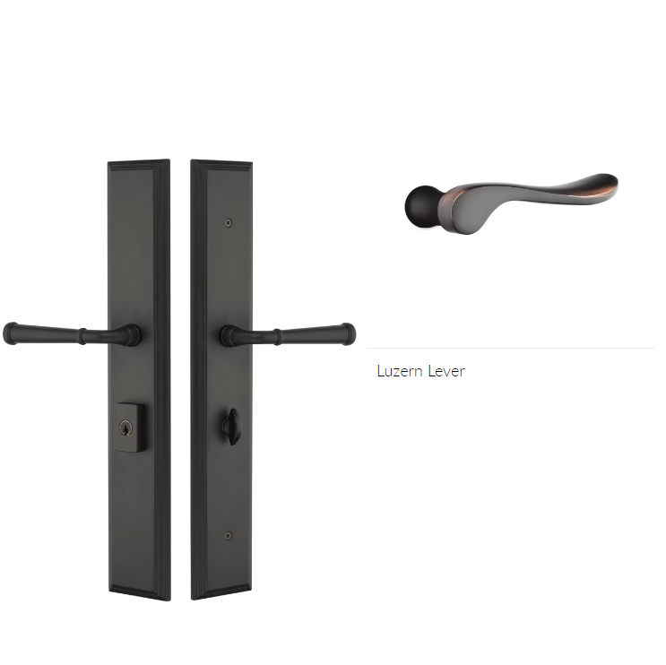 Emtek 1L1M51LULH Large Multi Point , Keyed with Euro Profile Cyl , Hub Below Handle , Melrose Style , 2.9" x 17.5" , Luzern Lever , LH - Parent