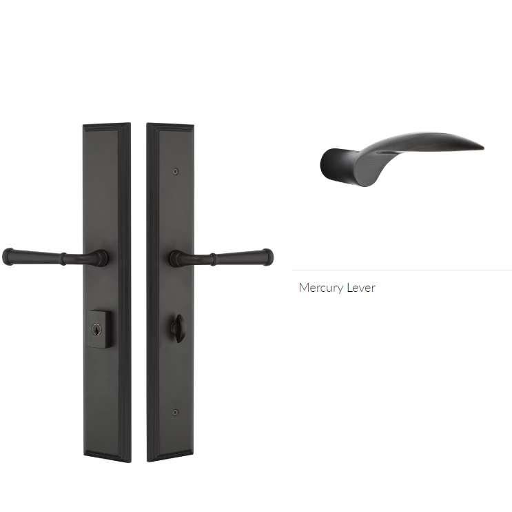 Emtek 1L1M11MCRH Large Multi Point , Keyed with American Cyl , Hub Below Handle , Melrose Style , 2.9" x 17.5" , Mercury Lever , RH - Parent