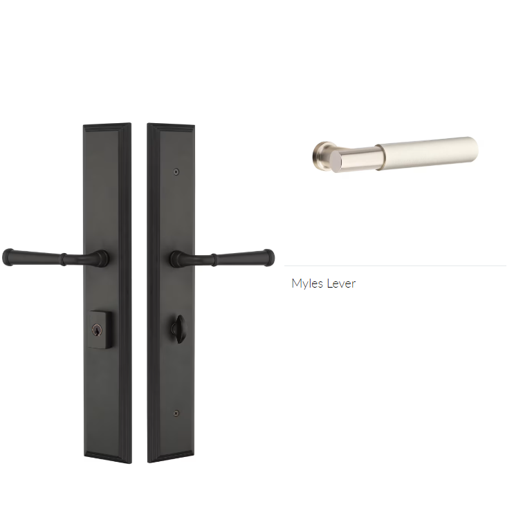 Emtek 1L1M21MYLLH Large Multi Point , Keyed with American Cyl , Hub Above Handle , Melrose Style , 2.9" x 17.5" , Myles Lever , LH - Parent