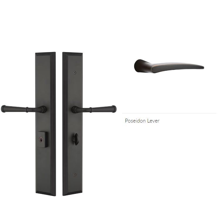 Emtek 1L1M11POSRH Large Multi Point , Keyed with American Cyl , Hub Below Handle , Melrose Style , 2.9" x 17.5" , Poseidon Lever , RH - Parent