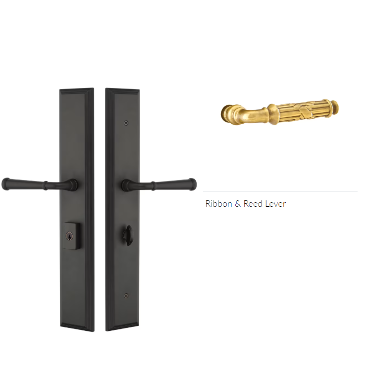 Emtek 1L1M51RBLLH Large Multi Point , Keyed with Euro Profile Cyl , Hub Below Handle , Melrose Style , 2.9" x 17.5" , Ribbon and Reed Lever , LH - Parent