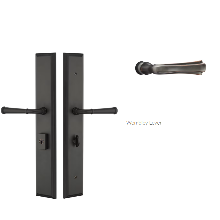 Emtek 1L1M51WMRH Large Multi Point , Keyed with Euro Profile Cyl , Hub Below Handle , Melrose Style , 2.9" x 17.5" , Wembley Lever , RH - Parent