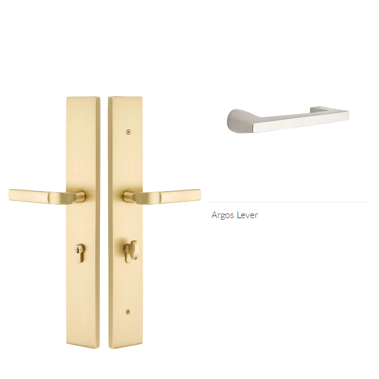 Emtek 1L1R55AGRH Large Multi Point , Dummy Pair , Euro Profile , Hub Below Handle , Modern Rectangular Style , 2.5" x 17.5" , Argos Lever , RH - Parent