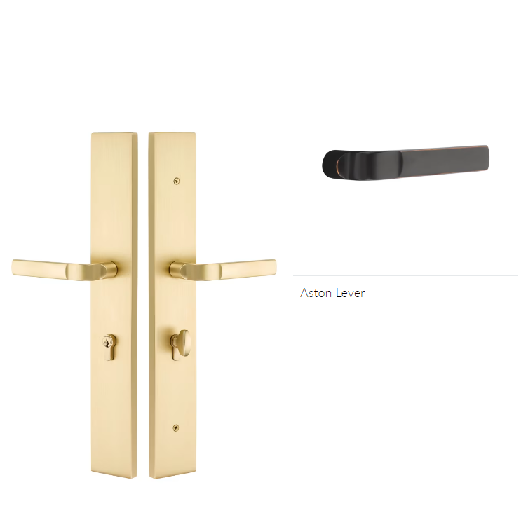 Emtek 1L1R23ASTLH Large Multi Point , Non-Keyed , American Style Thumbturn Inside , Hub Above Handle , Modern Rectangular Style , 2.5" x 17.5" , Aston Lever , LH - Parent