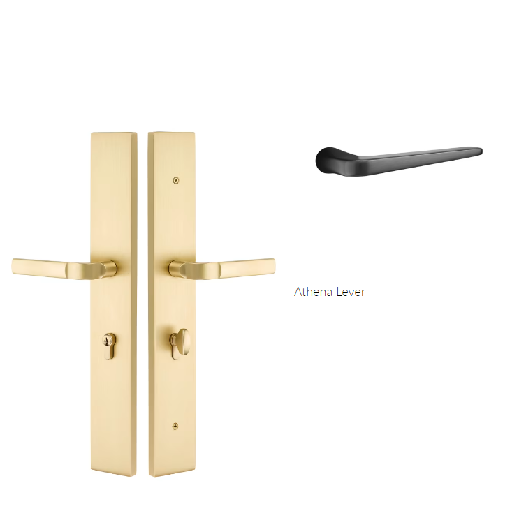 Emtek 1L1R12ATNLH Large Multi Point , Non-Keyed Passage , Hub Below Handle , Modern Rectangular Style , 2.5" x 17.5" , Athena Lever , LH - Parent