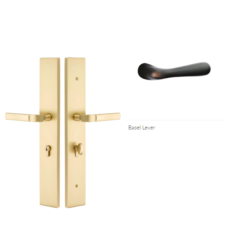 Emtek 1L1R23BALH Large Multi Point , Non-Keyed , American Style Thumbturn Inside , Hub Above Handle , Modern Rectangular Style , 2.5" x 17.5" , Basel Lever , LH - Parent