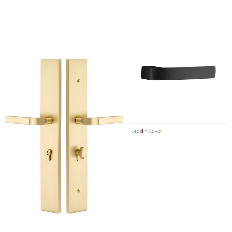 Emtek 1L1R21BRLLH Large Multi Point , Keyed with American Cyl , Hub Above Handle , Modern Rectangular Style , 2.5" x 17.5" , Breslin Lever , LH - Parent