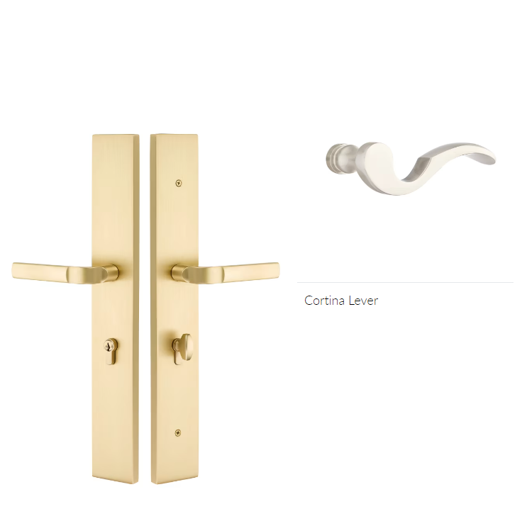 Emtek 1L1R53CLH Large Multi Point , Non-Keyed , Euro Style Thumbturn Inside , Hub Below Handle , Modern Rectangular Style , 2.5" x 17.5" , Cortina Lever , LH - Parent