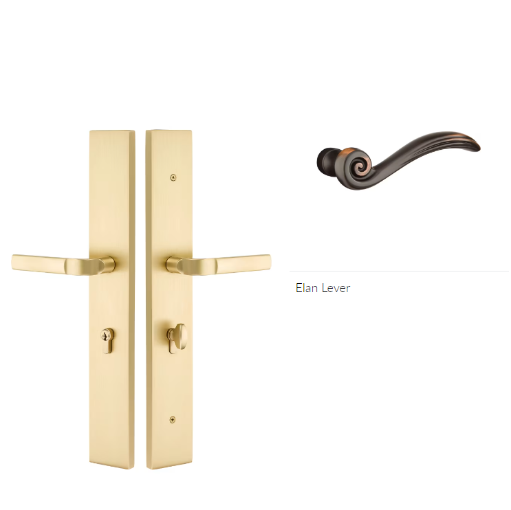 Emtek 1L1R14ENLH Large Multi Point , Non-Keyed , Fixed Handle Outside , Operating Handle Inside , Hub Below Handle , Modern Rectangular Style , 2.5" x 17.5" , Elan Lever , LH - Parent
