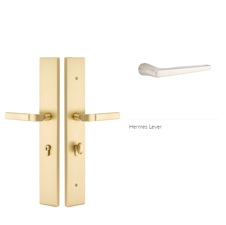 Emtek 1L1R23HERRH Large Multi Point , Non-Keyed , American Style Thumbturn Inside , Hub Above Handle , Modern Rectangular Style , 2.5" x 17.5" , Hermes Lever , RH - Parent