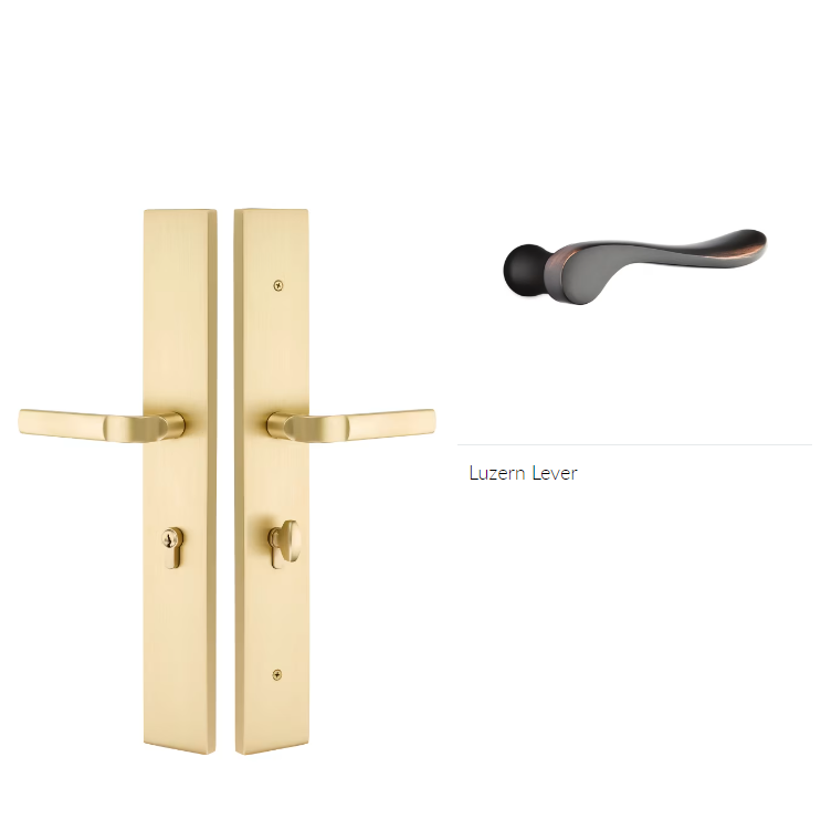 Emtek 1L1R51LULH Large Multi Point , Keyed with Euro Profile Cyl , Hub Below Handle , Modern Rectangular Style , 2.5" x 17.5" , Luzern Lever , LH - Parent