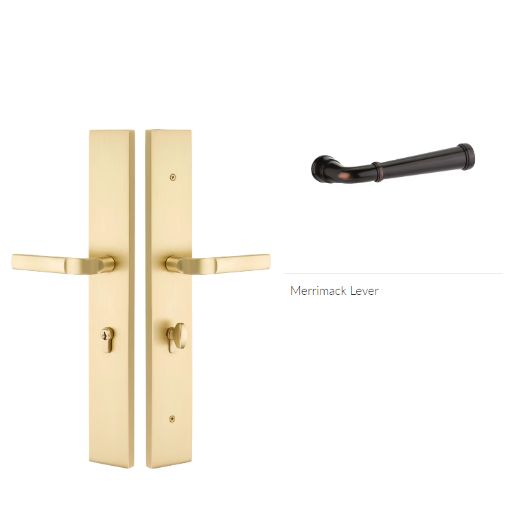 Emtek 1L1R55MERH Large Multi Point , Dummy Pair , Euro Profile , Hub Below Handle , Modern Rectangular Style , 2.5" x 17.5" , Merrimack Lever , RH - Parent