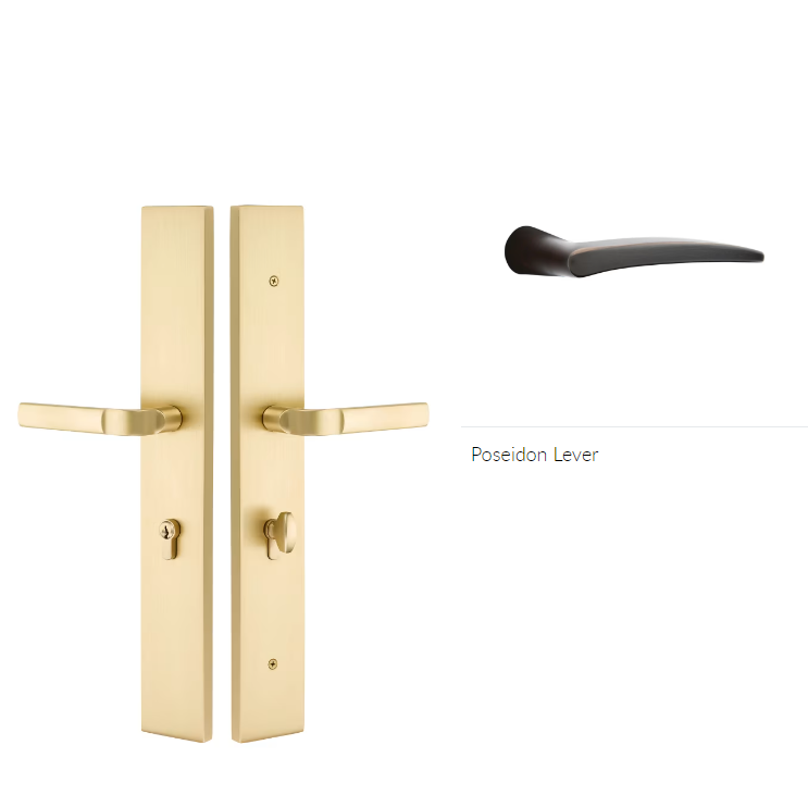Emtek 1L1R55POSRH Large Multi Point , Dummy Pair , Euro Profile , Hub Below Handle , Modern Rectangular Style , 2.5" x 17.5" , Poseidon Lever , RH - Parent
