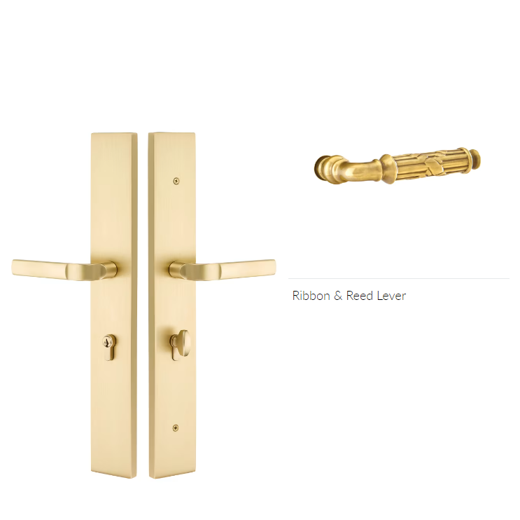 Emtek 1L1R11RBLLH Large Multi Point , Keyed with American Cyl , Hub Below Handle , Modern Rectangular Style , 2.5" x 17.5" , Ribbon and Reed Lever , LH - Parent